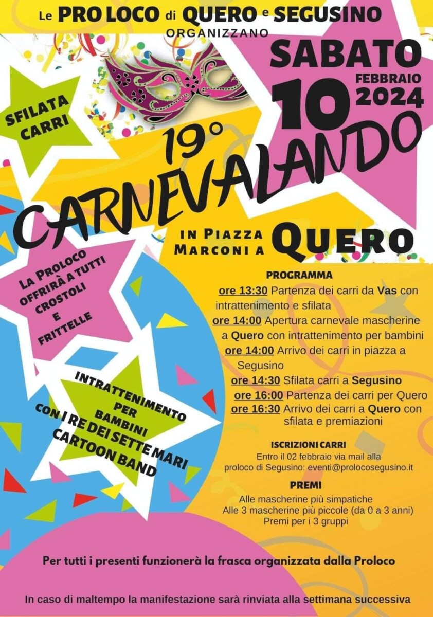Read more about the article 19° Carnevalando – Rinvviato il 17 febbraio
