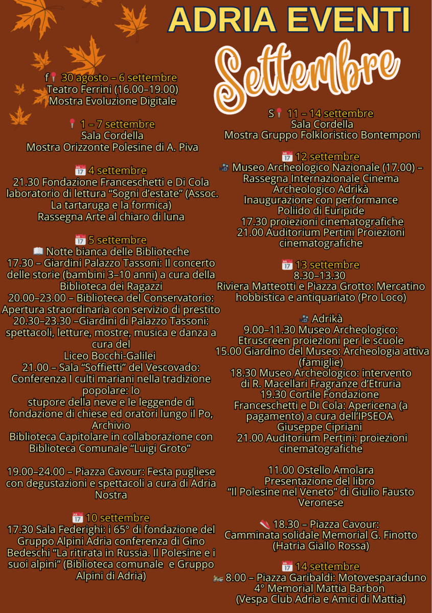 Scopri di più sull'articolo Adria Eventi Calendario di Settembre 2025