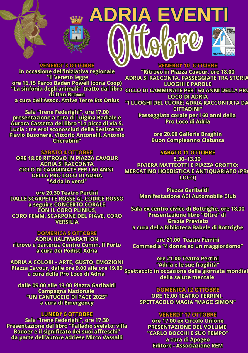 Scopri di più sull'articolo Adria Eventi Calendario di Ottobre
