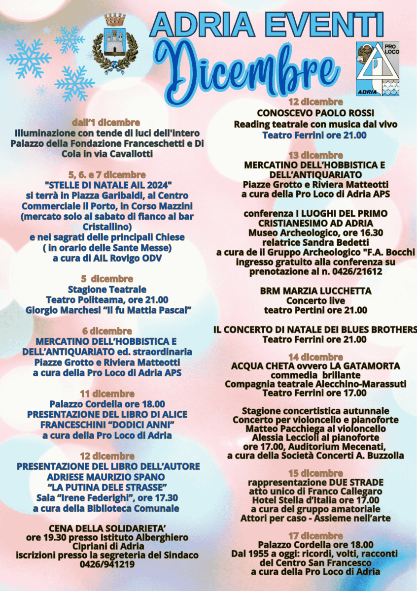 Scopri di più sull'articolo Adria Eventi Calendario di Dicembre