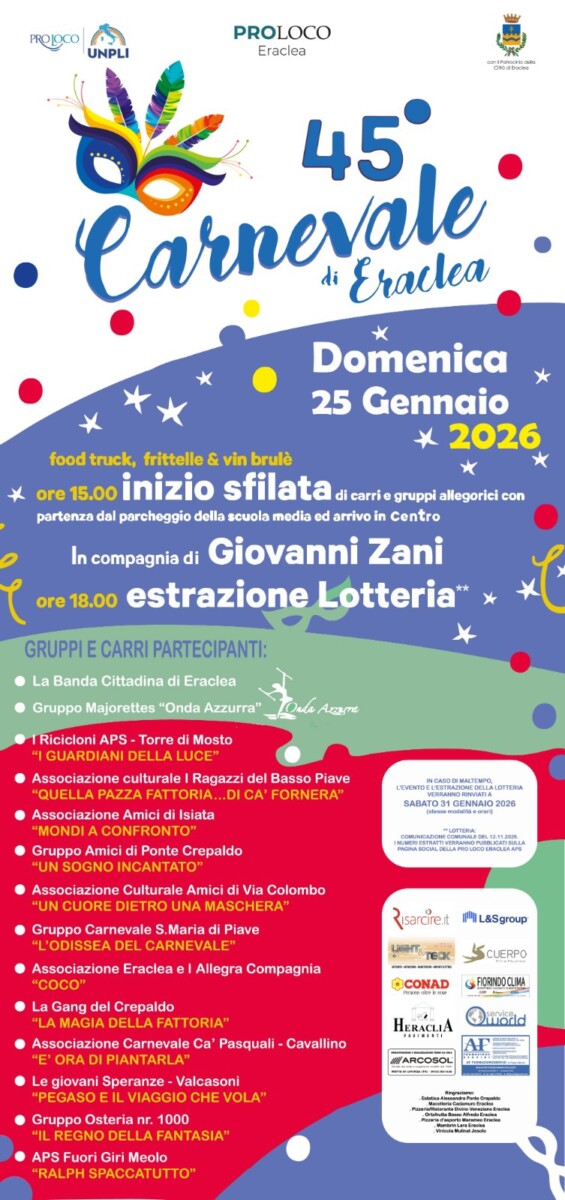 Scopri di più sull'articolo Carnevale di Eraclea – Rimandato 31 Gennaio