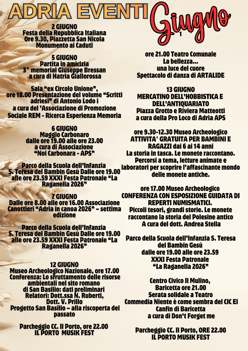Scopri di più sull'articolo Adria Eventi Calendario di Giugno